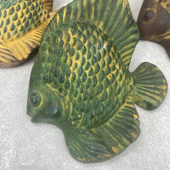 Chalk Art? Fish Set of 3 Wall Art Artisan Spirit Mexico 6”-8” Green Brown Yellow - Picture 5 of 12